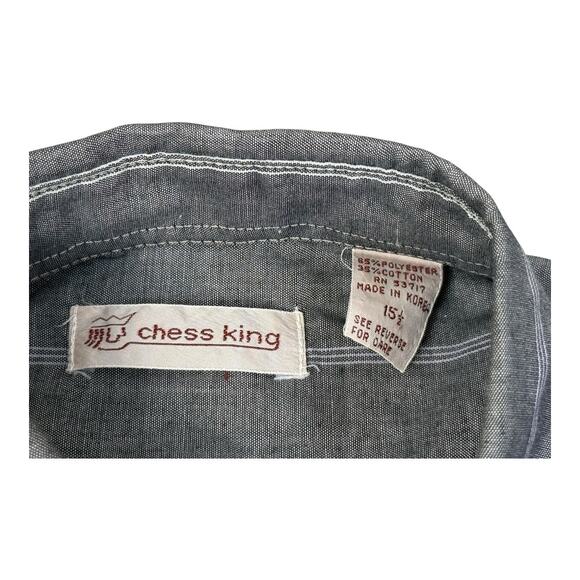 CHESS KING Shirt Mens 15.5 Medium Gray Button up Long Sleeve Check 60s 70s - Picture 12 of 12